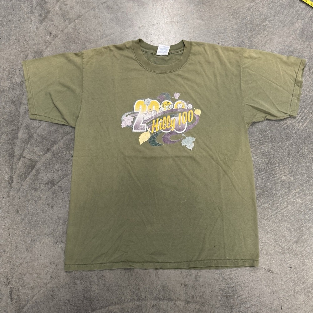 Vintage Men's Hilly Hundred Indiana T-Shirt XL Bicycle Green Sunfaded Earthtone